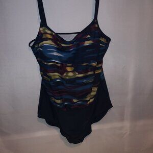 Costa Del Sol Ladies Size 18 Navy with Multi Colored Top 1 Piece Bathing Suit